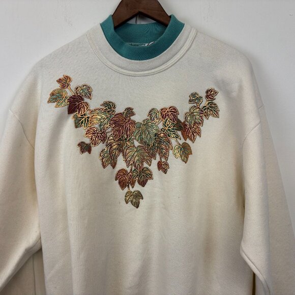 Whim Other - Vintage 90s Leaves Crewneck Sweatshirt Womens Size L Metallic Nature Made In USA